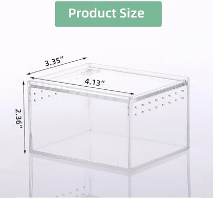 Small Acrylic Reptile Enclosure, No Assembly Small Reptile Breeding Box for Insect Tarantula Hermit Crab Jumping Spider (4x3.3X2.5 in)