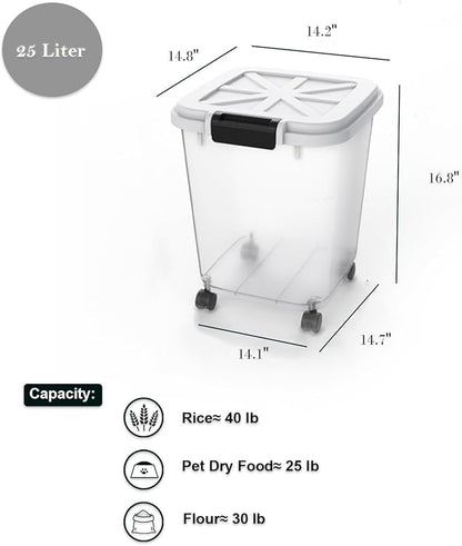 HANAMYA 40 LB Rice Storage Container with Measuring Cup, BPA free, For Rice | Grain | Pet Food | Flour, 2 count, Clear & Black