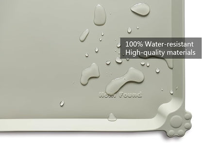 Hoki Found Silicone Pet Food Tray - Non Slip Pet Dog Cat Bowl Placemat - Feeding Mat - Waterproof Dog Cat Food Mats - For Carpet - Cream Green
