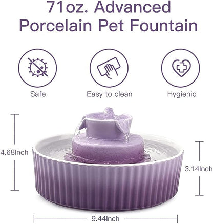 Cat Water Fountain: Cepheus Pet Drinking Fountain-2.1L/71oz Cat Fountain-Automatic Water Fountain for Cats and Dogs with with Ultra-Quiet Pump(Purple)
