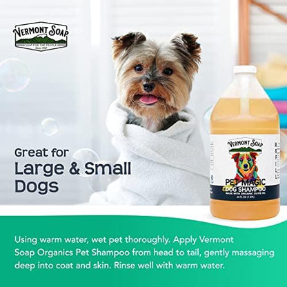 VERMONT SOAP Organics Pet Shampoo - Infused with Organic & Natural Olive Oil, Coconut & Aloe Vera Dog Shampoo for Sensitive Skin - USDA Certified Grooming Pet Shampoo - Original Citrus (64oz)
