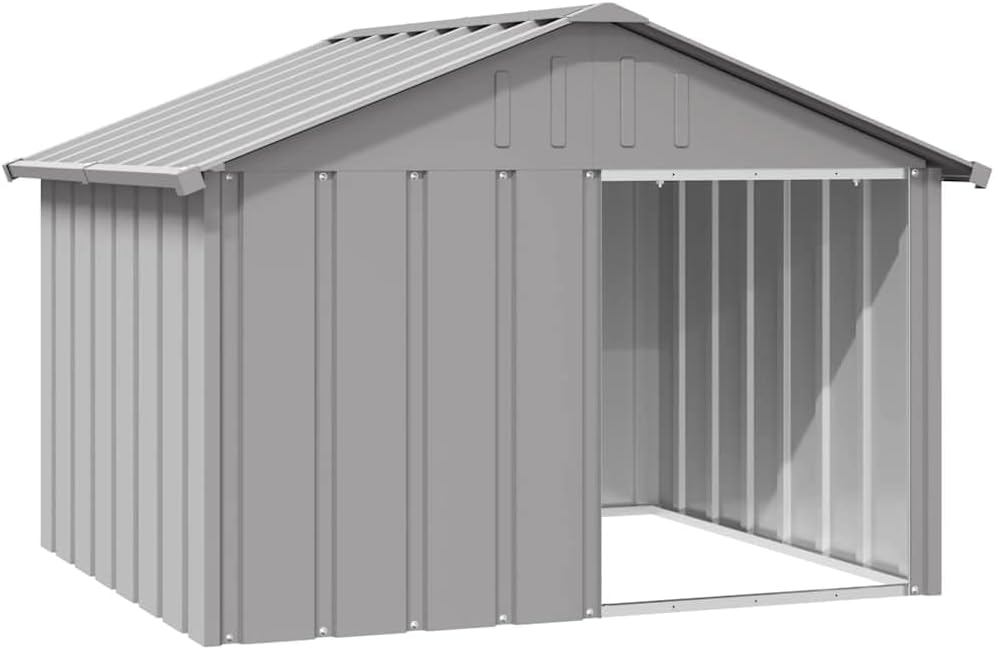 vidaXL Dog House - Durable Galvanized Steel Construction - Weatherproof Dog Kennel - Easy Access with Spacious Entrance - Ideal Outdoor Pet House - Gray