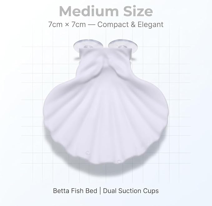 Betta Fish Hammock, Shell Pad with Strong Suction Cup Natural Resting Bed for Bettas Soft Fin-Safe Betta Fish Tank Decor and Accessories (White Medium)