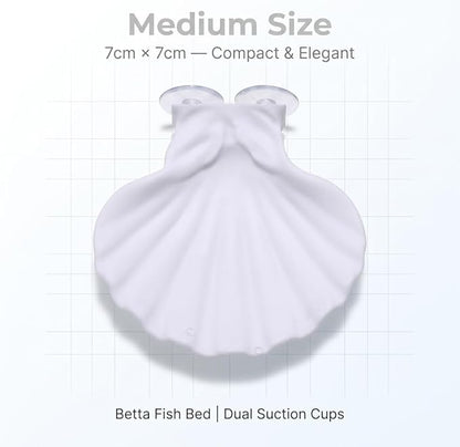 Betta Fish Hammock, Shell Pad with Strong Suction Cup Natural Resting Bed for Bettas Soft Fin-Safe Betta Fish Tank Decor and Accessories (White Medium)
