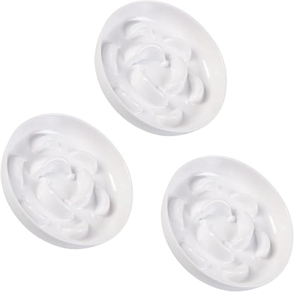 Melamine Slow Feeder Cat Bowls - Set of 3 Cat Food Dishes - Fun Maze Design for Slow Feeding - Dishwasher Safe - White × 3