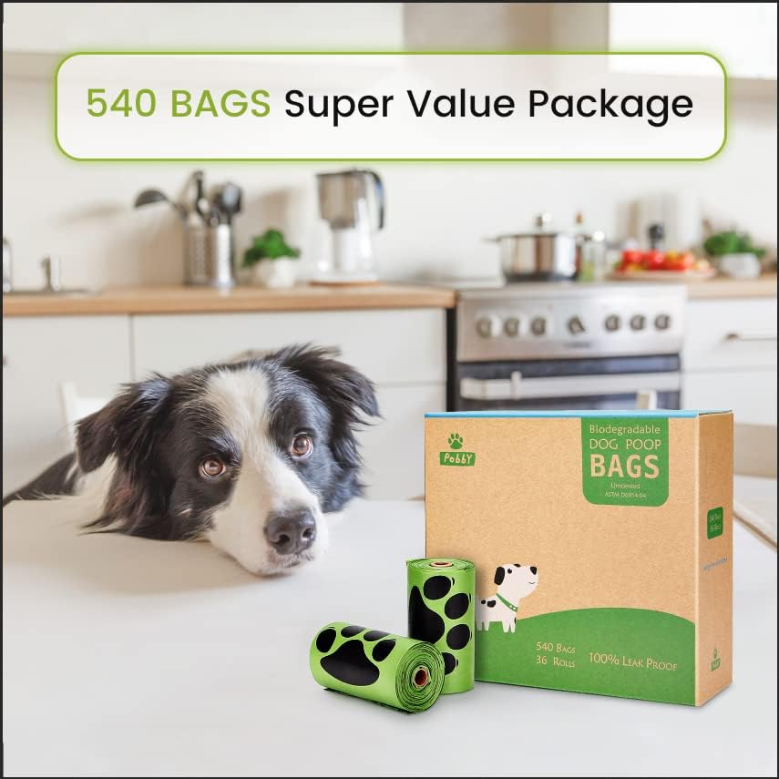 Dog Poop Bags Rolls 540 Count, Unscented Refill Rolls, 9" X 13" Doggie Poop Bags, Dog Waste Bags BY PobbY