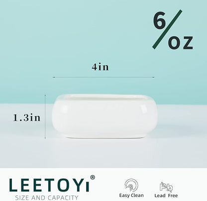 Reptile Food Bowls Ceramic Square Reptile Water Food Dish, Pet Food Bowl for Lizards, Young Bearded Dragons, Small Snakes, Gecko Tortoise Spider (White, Medium-2Pack)