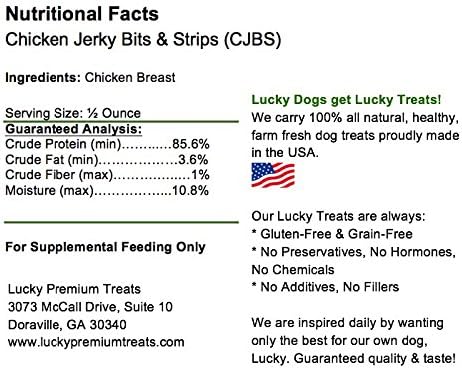 Lucky Premium Treats Chicken Jerky Bits and Strips All Natural, Dehydrated Chicken Breast (7 oz)