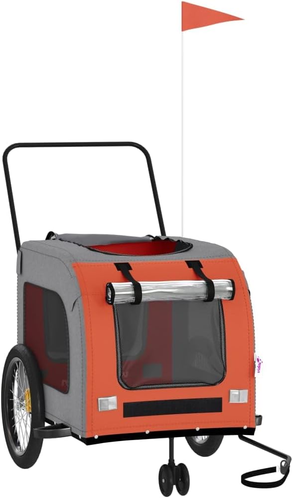 Tidyard Pet Bike Trailer Orange and Gray Oxford Fabric and Iron Pet Bicycle Carrier, Animal Bike Stroller for Cat, Puppy, Dog, Outdoor, Travel Style B