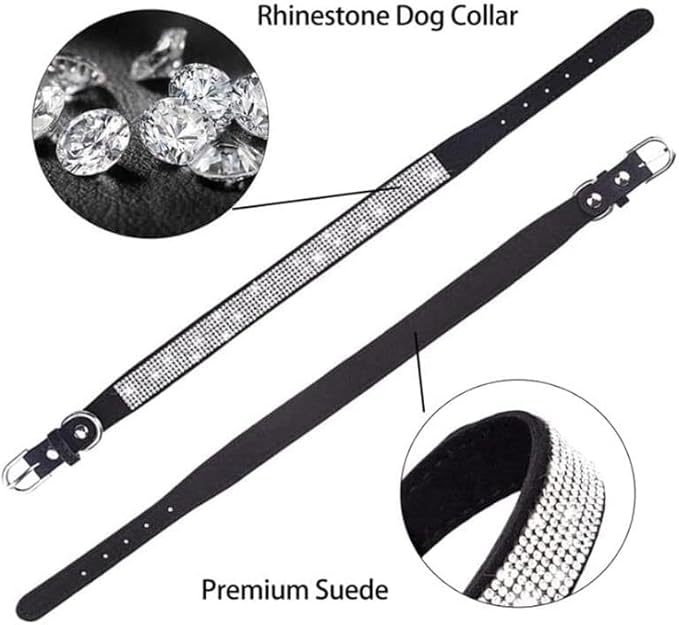 Serijoars Small Dog Collar with Rhinestone Crystal Diamond Colorful Bling Girl Puppy Cat Collars (XXS, Black)