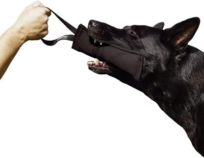 Dingo Gear French Linen tug Toy for Dog, Dog Bumper for Training, Agility, tug of war, Dog bite Pillow for Strong Dog, 1handle 11" Black S00073