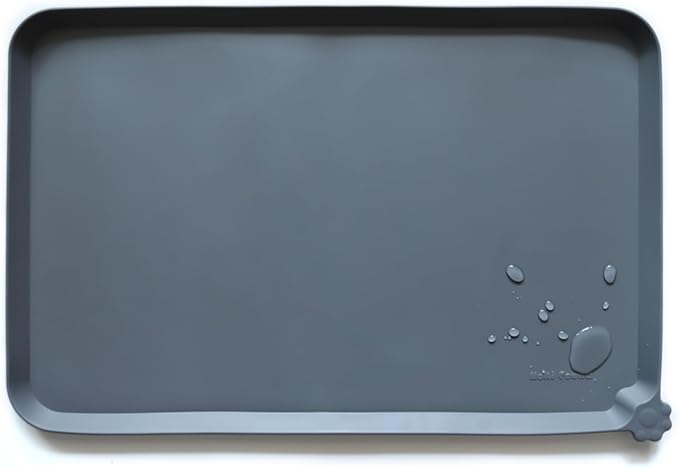 Hoki Found L Silicone Pet Food Mats - Non Slip Pet Dog Cat Bowl Mats - Gray