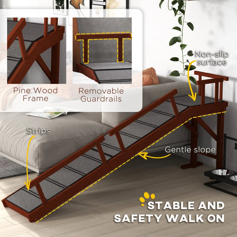 PawHut Wooden Dog Ramp With Removable Guardrails, Non-Slip Surface, 73 Long, Brown