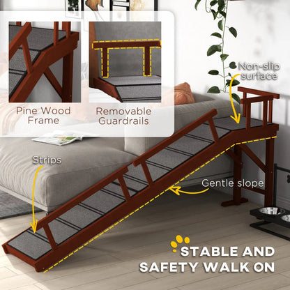 PawHut Wooden Dog Ramp With Removable Guardrails, Non-Slip Surface, 73 Long, Brown