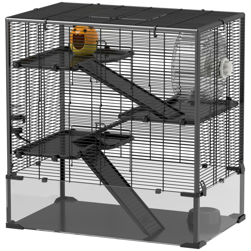 4 Tier Hamster Cage With Deep Tempered Glass Bottom, Running Wheel, Hut, Water Bottle, Food Dish,