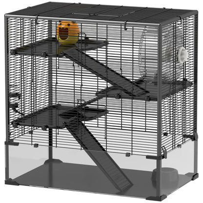 4 Tier Hamster Cage With Deep Tempered Glass Bottom, Running Wheel, Hut, Water Bottle, Food Dish,
