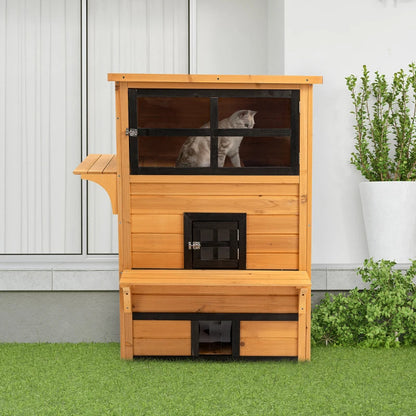 3-Tier Kitty Shelter With 5 Escape Doors, Weather Resistant, Yellow & Black
