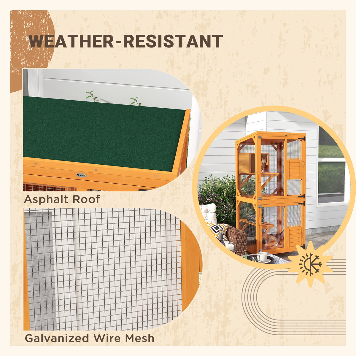 Large Cat House for 1-3 Cats on Wheels Wooden Catio Enclosure Orange