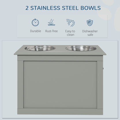 Raised Pet Feeding Storage Station with 2 Stainless Steel Bowls Base for Large Dogs and Other Large Pets, Gray