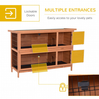 54" 2-Story Large Rabbit Hutch Bunny Cage Wooden Pet House Small Animal Habitat Lockable Doors, Tray, Roof, Orange