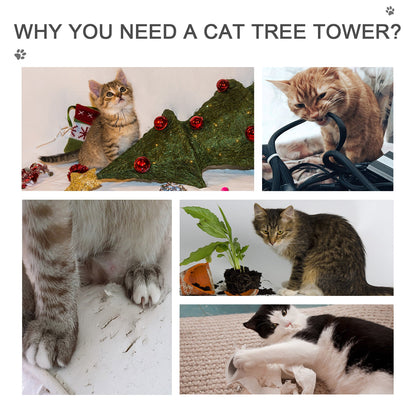 102" Adjustable Height Floor to Ceiling Cat Tree, 5 Level Cat Tower with Scratching Posts, Hammock, Beige
