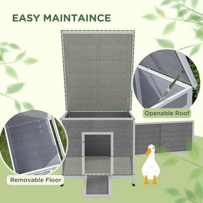 Wooden Duck Coop with Openable Roof, Removable Floor, Double Doors, Ramp, for 3-6 Ducks, Chickens, 30" x 38" x 30"