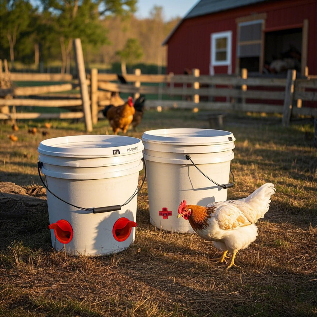 Durable Chicken Feeder Rain Proof Poultry Feeder Port Gravity Feed Kit For Buckets, Barrels, Bins, Troughs, Easy Clean - 6 Pack With Hole Saw For Easy Installation