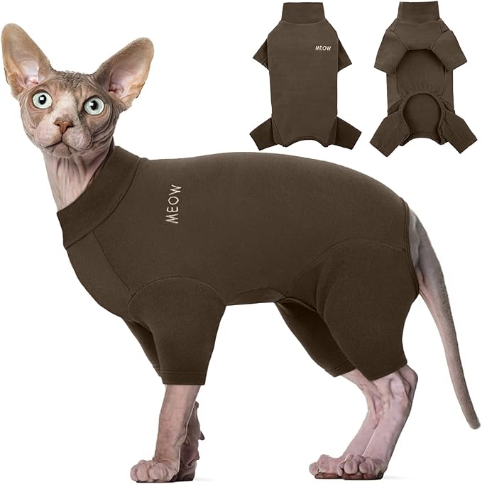 ROZKITCH Hairless Cat Sweaters, Sphynx Sweater Shirt Kitten Soft Clothes Pullover Cute Cat Pajamas Jumpsuit Apparel Pet Winter Turtleneck for Cats and Teacup Chihuahua Small Dogs Coffee 2XL