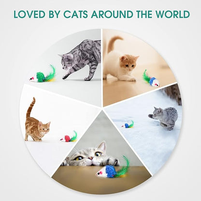 FYNIGO Cat Mouse Toys 17 Value Pack - Catnip Interactive Mice Toys with Feather Tails for Indoor Cats & Kittens - Realistic Plush Hunting Rattle Toys Set