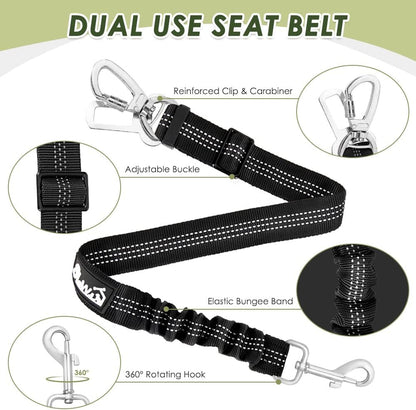 SlowTon Dog Seat Belt Harness for Car, Dog Car Harness Adjustable Mesh Breathable & Dog Seatbelt Safety Tether with Elastic Bungee for Small Medium Large Pets(Fuchsia, Double Clip, L)