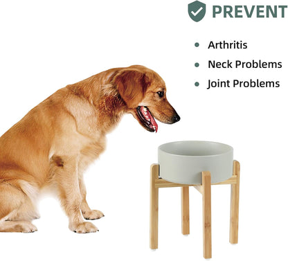 Ceramic 8.2inch Raised Dog Bowl Set, Elevated Feeder with Stand, Food and Water Bowl for Large Breed Dogs, Weighted Pet Dish(60oz, Grey)