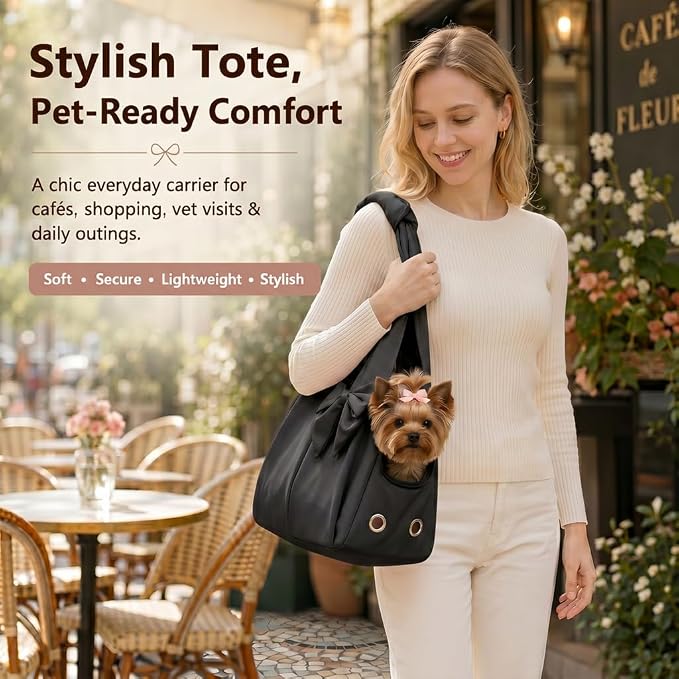Fashion Dog Purse Carrier for Small Dogs and Cats, Soft-Sided Puppy Tote Bag Under 15 lbs, Lightweight Pet Carrier with 4 Pockets, Smart Zipper Lock, Pet Travel Bag for Travel Outdoor(Black)