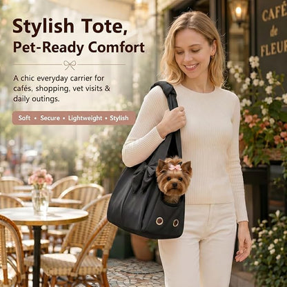 Fashion Dog Purse Carrier for Small Dogs and Cats, Soft-Sided Puppy Tote Bag Under 15 lbs, Lightweight Pet Carrier with 4 Pockets, Smart Zipper Lock, Pet Travel Bag for Travel Outdoor(Black)