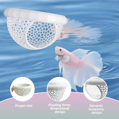 Laoha 2 PCS Floating Betta Hammock & Shrimp Shelter – 3D Printed Aquarium Decor with Feeding Ring, Safe Resting Spot for Betta Fish, Shrimp and Small Fish(2, White)