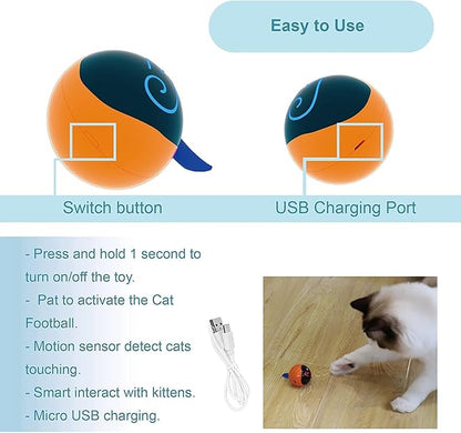 Migipaws Interactive Cat Ball Toy Set, Fun Tracker, Automatic Rolling Chase Ball with Fluffy Tail, A Small Mice, Rechargeable (Orange)