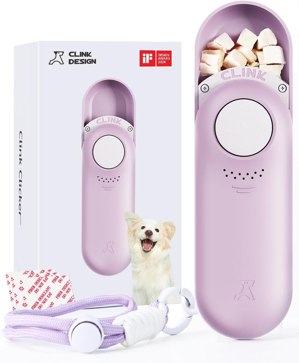 Dog Treat Pouch & Clicker Dog Trainer, Puppy Essentials Dual Use 2 in 1 Dog Clicker for Training - Durable, Light (2.36 oz), Easy to Clean & Handle, Innovative Design, Purple - Click Design