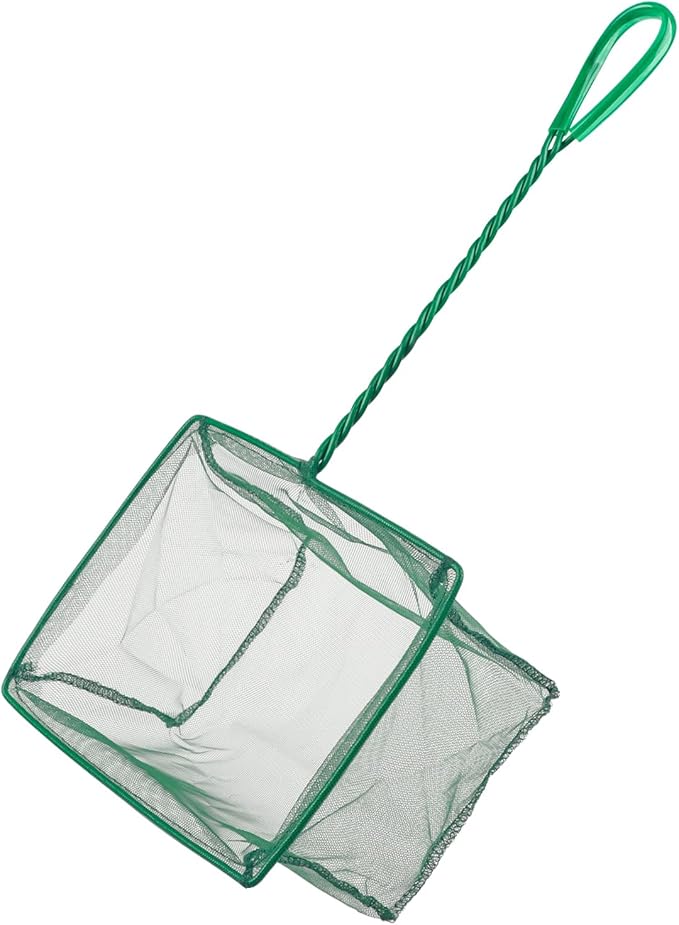 Pawfly Aquarium Fish Net with Braided Metal Handle Square Net with Soft Fine Mesh Sludge Food Residue Wastes Skimming Cleaning Net for Fish Tanks Small Koi Ponds and Pools