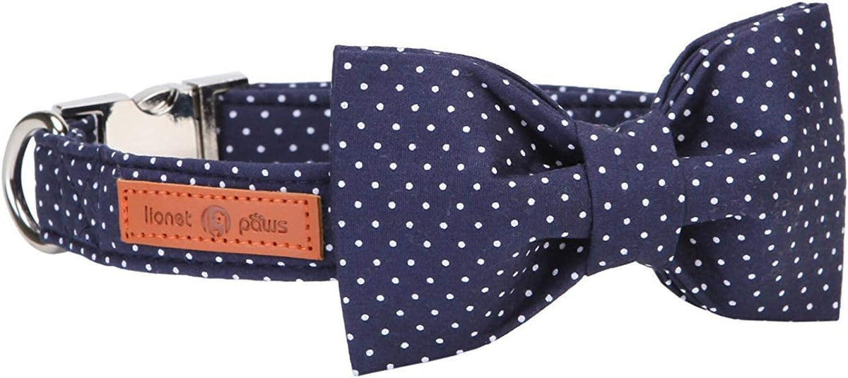 Lionet Paws Boy Dog Collar with Bowtie, Comfortable Adjustable Cute Navy Blue Bow Tie Collar for Male Puppies and Cats Gift, XXS, Neck 7-11 inches