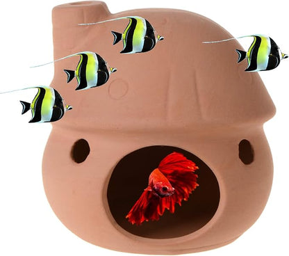 Saim Aquarium Decor Ceramic Mushroom House Ornament Fish Tank Landscape Decor for Small Shrimp to Rest and Breed, Hiding - Natural Color