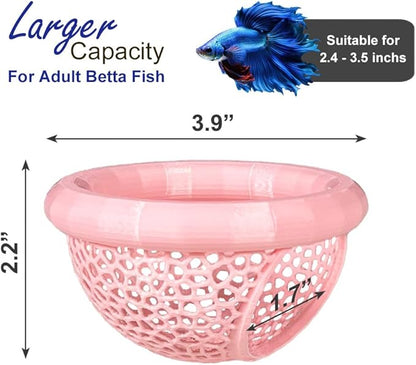 Floating Betta Hammock with Suction Cup, Shrimp Cave, Betta Fish Feeding Rings,3D Printed Aquarium Decor (Pink, Large)