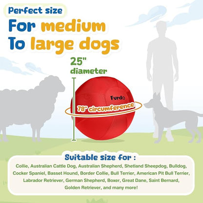 25" Herding Ball for Dogs, for Australian Shepherd, for Cattle, for Border Collie, for Blue Heelers & Medium to Large Dogs,Horse, Herding Dog Ball, Herding Toys - Red