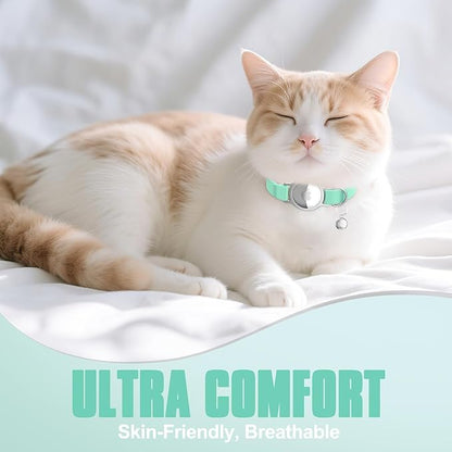AirTag Cat Collar, Ultra Elastic Cat Tracker Collar, Airtag Holder Compatible with Apple Air Tag, [Lightweight & Scratch Resistant] Adjustable Stepless GPS Pet Collar for Cats Kittens, Green