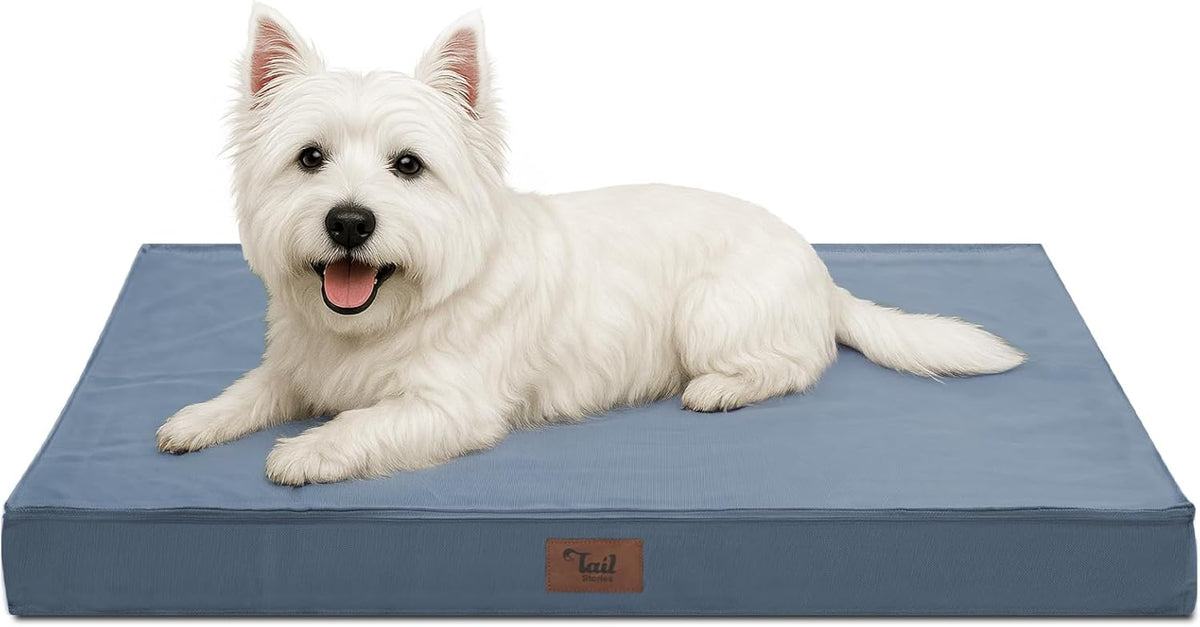 Outdoor Dog Bed for Small Dogs, Waterproof Dog Crate Bed for Small Dogs, Orthopedic Egg Crate Foam Puppy Beds with Washable and Removable Oxford Cover, Blue