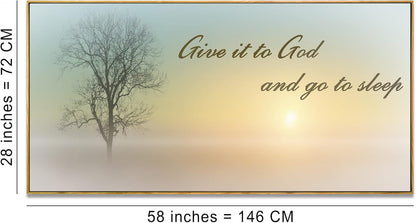 Lasdel Natural Extra Framed Canvas Wall Art of Misty Sunset & Tree Plant Picture For Bedroom Home Above Bed,White Country Wood Sign For Bathroom,Give It To God & Go to Sleep Artwork Decor,30x60