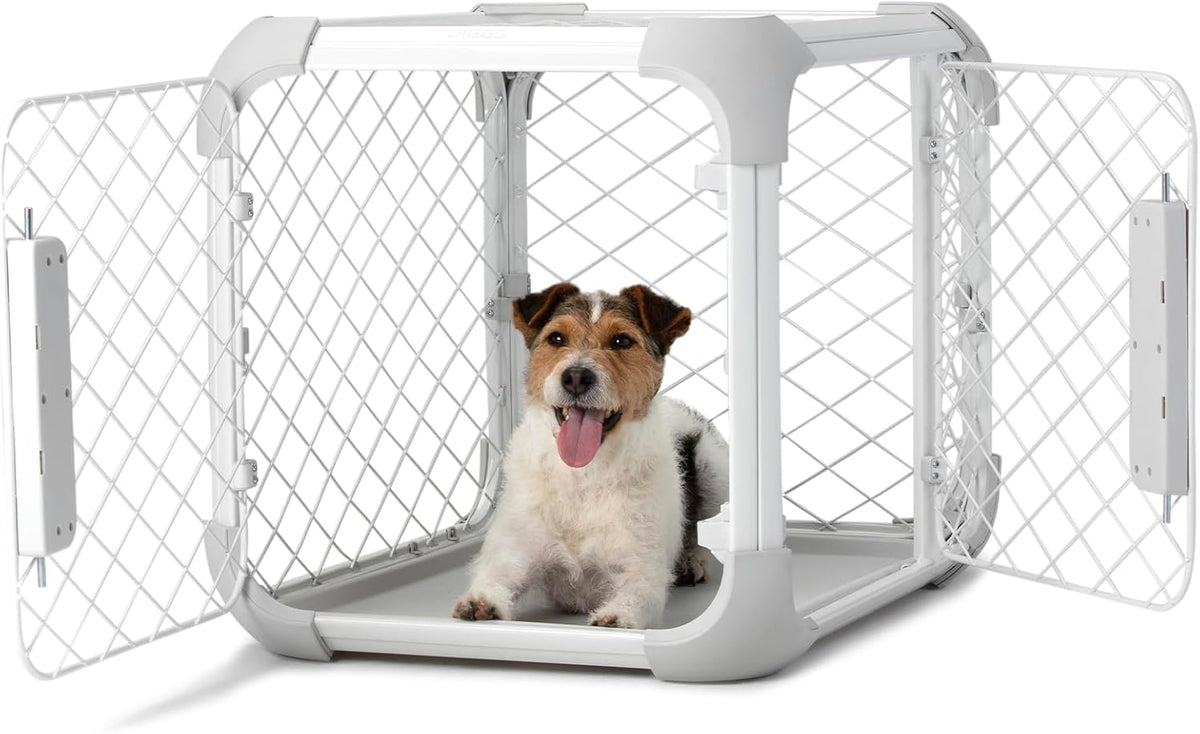 DIGGS Evolv Dog Crate - Slim, Durable Dog Kennel with Removable Ceiling Panel and Modular Design - Safe, Stylish, and Convenient (Ash, Small)