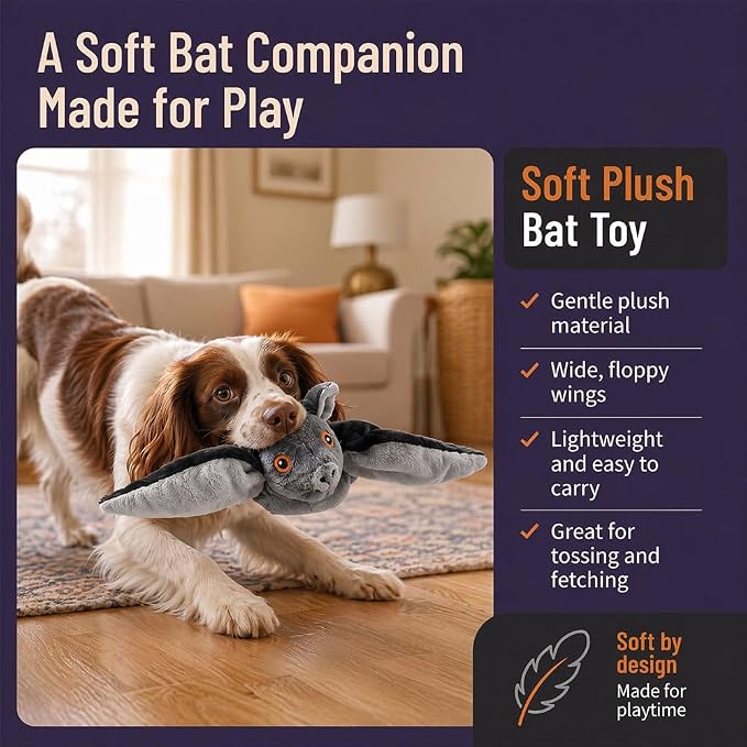Flying Bat Dog Toy, Flapping Bat Dog Toy with Chirping Sounds, Interactive Rechargeable Flap Bat Toy for Dogs Cats, Hanging & Wand Play, 1PC