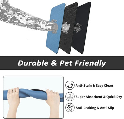 HotLive Dog Food Mat - Absorbent Cat Mat for Food and Water, No Stains Pet Feeding Bowl Mat, Easy to Clean Pet Placemats, Quick Dry Dog Water Dispenser Mat for Messy Drinkers | Blue 18"x34"