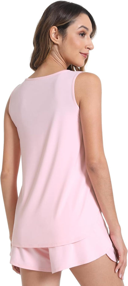 NACHILA Pajamas for Women-Viscose from Bamboo, Ribbed Racerback Tank Top Sexy Split Shorts Pajama Sets Cooling Sleep Cami Pjs