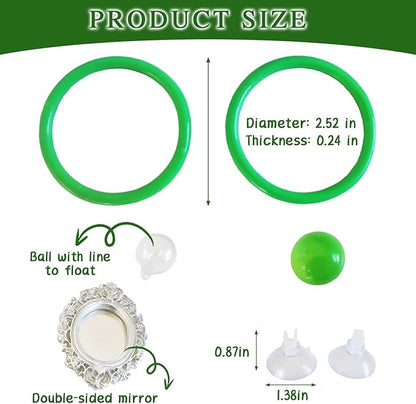 Betta Fish Enrichment Toys Ring and Mirror Floating Exercise Mirrors and Training Ring Floating Mirrors Aquarium with Feeding Rings Aquarium Accessories with Suction-Cup (Green)