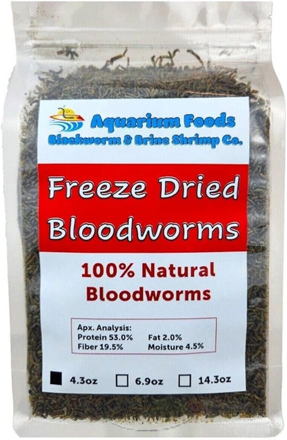 Aquatic Foods Inc. Bloodworms, Grade A Freeze Dried Bloodworms for All Tropical Fish, Cichlids, Discus, Tetras, Goldfish, Bettas, Angel Fish, Marine Fish, Carnivorous Plants…4.3oz Clear Bag